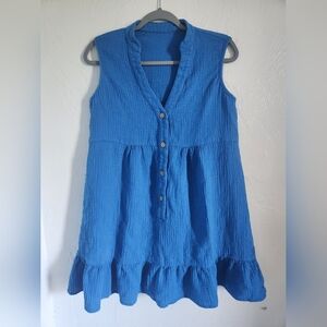 Vibrant Blue Sleeveless V-Neck Mini Sundress